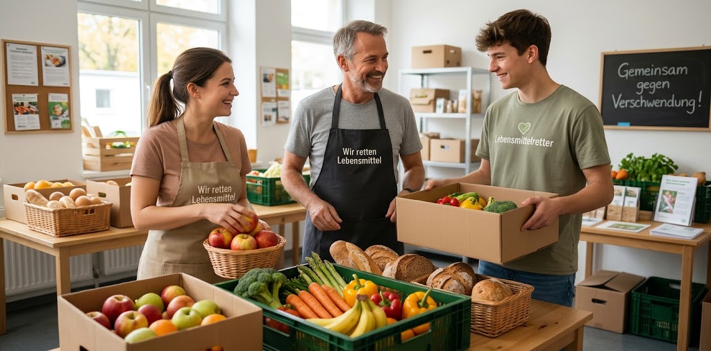 Lebensmittelretter mit Team bei Sortierung